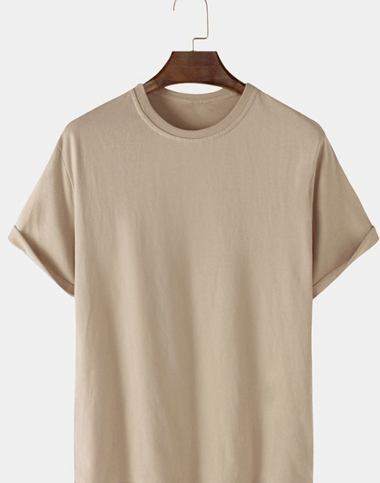 Beige Plain Oversized Drop Shoulder T-Shirt