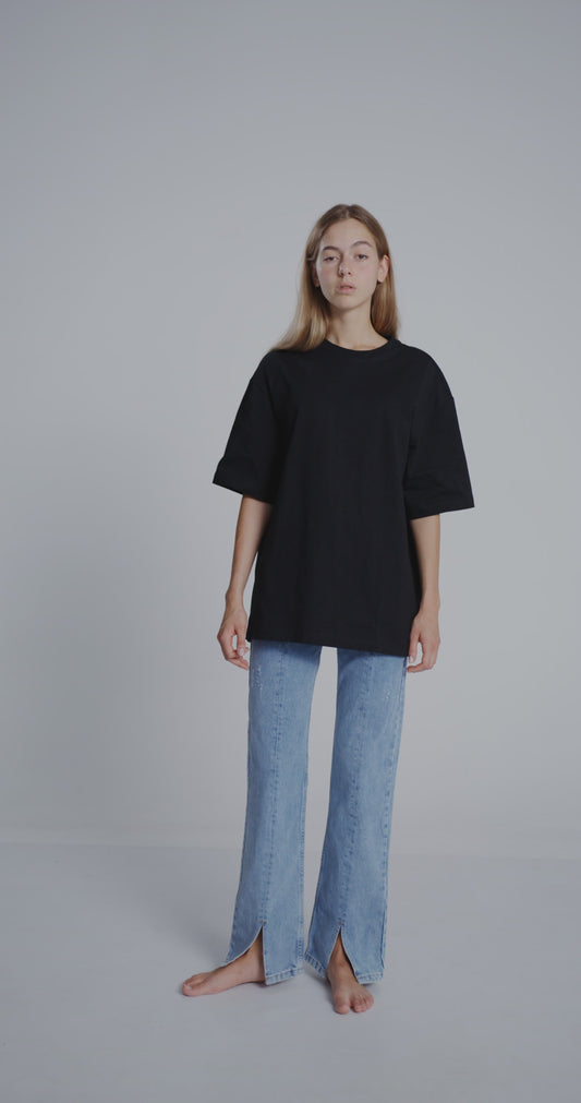 Black Plain Oversized Drop Shoulder T-Shirt